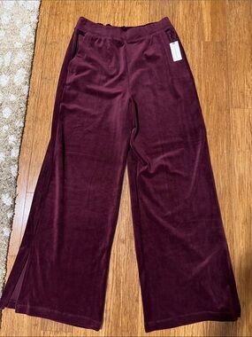 Anthropologie Daily Practice Wide-Leg Velour Pants in Deep Wine/Burgandy
